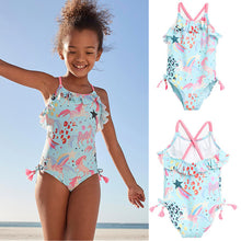 Load image into Gallery viewer, Unicorn and Floral Print Strap Swimsuit - Little JQube
