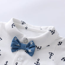 Load image into Gallery viewer, Anchor Pattern Bow Tie Shirt and Stars Print Suspender Shorts Set - Little JQube
